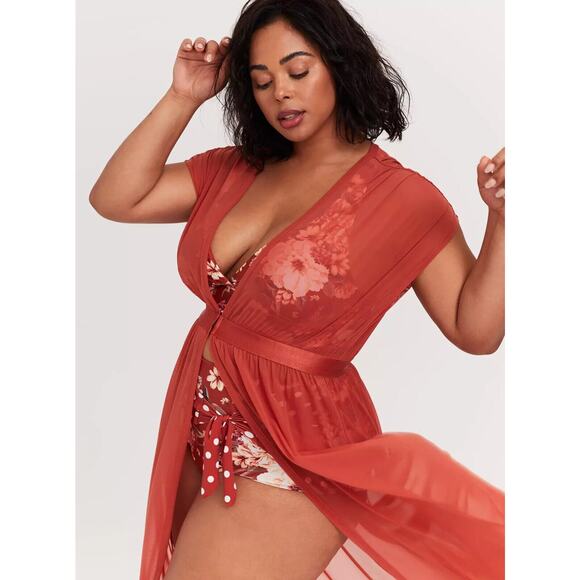 Torrid Maxi Mesh Short Sleeve Coverup Kimono Orange Womens Plus Size 2 2X - Picture 6 of 12